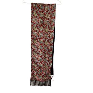 Christensen Scarf 45" Red Wool Floral Retro Festive Holiday Paisley Silk Long